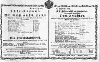 Theaterzettel (Oper und Burgtheater in Wien) 18541216 Seite: 1