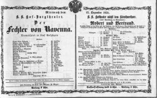 Theaterzettel (Oper und Burgtheater in Wien) 18541227 Seite: 1