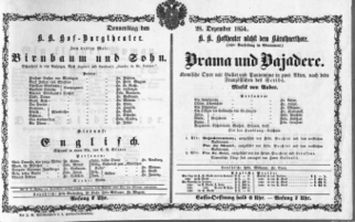 Theaterzettel (Oper und Burgtheater in Wien) 18541228 Seite: 1