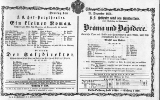 Theaterzettel (Oper und Burgtheater in Wien) 18541229 Seite: 1