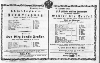 Theaterzettel (Oper und Burgtheater in Wien) 18541230 Seite: 1