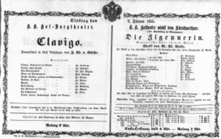 Theaterzettel (Oper und Burgtheater in Wien) 18550102 Seite: 1