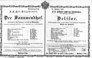 Theaterzettel (Oper und Burgtheater in Wien) 18550114 Seite: 1
