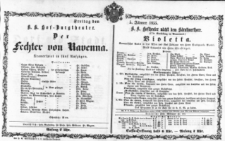 Theaterzettel (Oper und Burgtheater in Wien) 18550115 Seite: 1