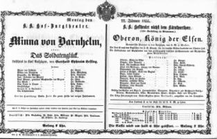 Theaterzettel (Oper und Burgtheater in Wien) 18550122 Seite: 1