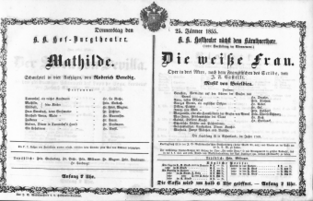 Theaterzettel (Oper und Burgtheater in Wien) 18550125 Seite: 1