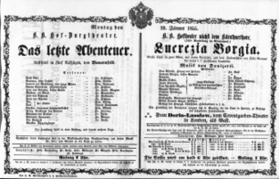 Theaterzettel (Oper und Burgtheater in Wien) 18550129 Seite: 1
