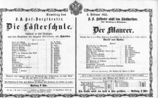 Theaterzettel (Oper und Burgtheater in Wien) 18550203 Seite: 1