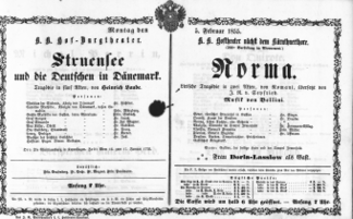 Theaterzettel (Oper und Burgtheater in Wien) 18550205 Seite: 1
