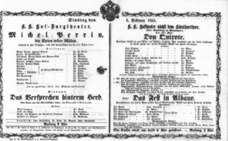 Theaterzettel (Oper und Burgtheater in Wien) 18550206 Seite: 1