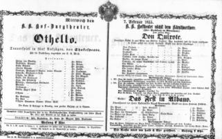 Theaterzettel (Oper und Burgtheater in Wien) 18550207 Seite: 1