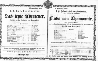 Theaterzettel (Oper und Burgtheater in Wien) 18550208 Seite: 1