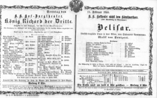 Theaterzettel (Oper und Burgtheater in Wien) 18550211 Seite: 1