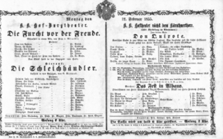 Theaterzettel (Oper und Burgtheater in Wien) 18550212 Seite: 1