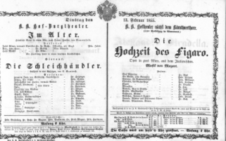 Theaterzettel (Oper und Burgtheater in Wien) 18550213 Seite: 1