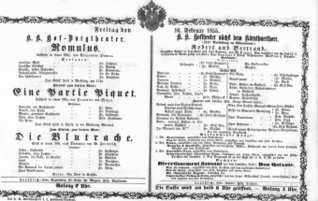 Theaterzettel (Oper und Burgtheater in Wien) 18550216 Seite: 1