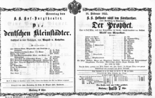 Theaterzettel (Oper und Burgtheater in Wien) 18550218 Seite: 1