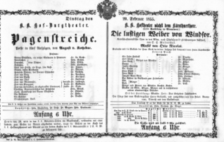 Theaterzettel (Oper und Burgtheater in Wien) 18550220 Seite: 1
