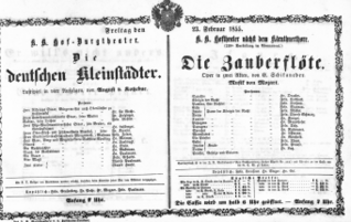 Theaterzettel (Oper und Burgtheater in Wien) 18550223 Seite: 1