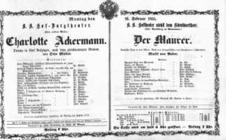 Theaterzettel (Oper und Burgtheater in Wien) 18550226 Seite: 1