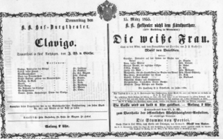 Theaterzettel (Oper und Burgtheater in Wien) 18550315 Seite: 1