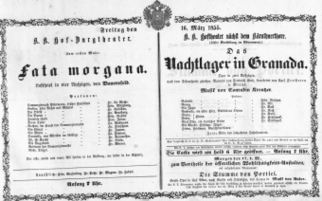 Theaterzettel (Oper und Burgtheater in Wien) 18550316 Seite: 1