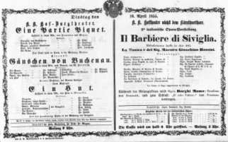 Theaterzettel (Oper und Burgtheater in Wien) 18550410 Seite: 1
