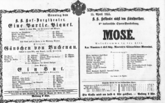 Theaterzettel (Oper und Burgtheater in Wien) 18550415 Seite: 1