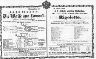 Theaterzettel (Oper und Burgtheater in Wien) 18550419 Seite: 1