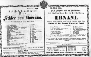 Theaterzettel (Oper und Burgtheater in Wien) 18550422 Seite: 1