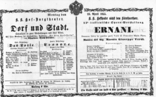Theaterzettel (Oper und Burgtheater in Wien) 18550423 Seite: 1