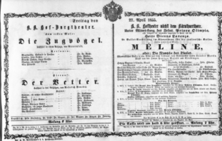 Theaterzettel (Oper und Burgtheater in Wien) 18550427 Seite: 1