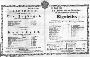 Theaterzettel (Oper und Burgtheater in Wien) 18550428 Seite: 1