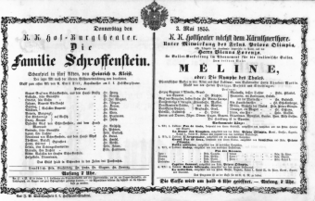 Theaterzettel (Oper und Burgtheater in Wien) 18550503 Seite: 1