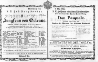 Theaterzettel (Oper und Burgtheater in Wien) 18550509 Seite: 1
