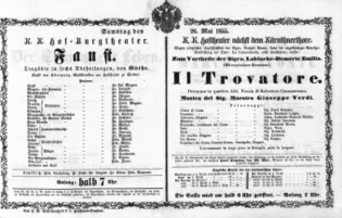 Theaterzettel (Oper und Burgtheater in Wien) 18550526 Seite: 1