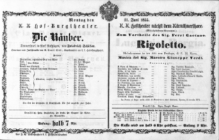 Theaterzettel (Oper und Burgtheater in Wien) 18550611 Seite: 1