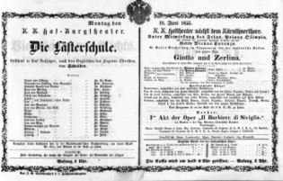 Theaterzettel (Oper und Burgtheater in Wien) 18550618 Seite: 1