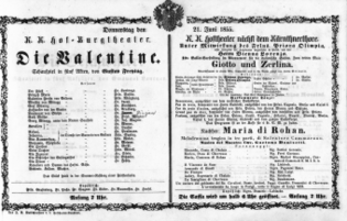 Theaterzettel (Oper und Burgtheater in Wien) 18550621 Seite: 1