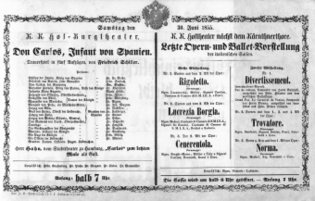 Theaterzettel (Oper und Burgtheater in Wien) 18550630 Seite: 1