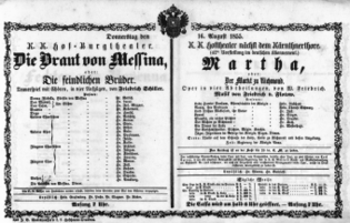 Theaterzettel (Oper und Burgtheater in Wien) 18550816 Seite: 1