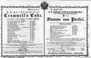 Theaterzettel (Oper und Burgtheater in Wien) 18550820 Seite: 1