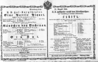 Theaterzettel (Oper und Burgtheater in Wien) 18550821 Seite: 1