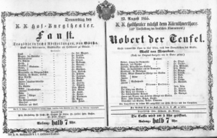Theaterzettel (Oper und Burgtheater in Wien) 18550823 Seite: 1