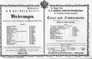 Theaterzettel (Oper und Burgtheater in Wien) 18550827 Seite: 1