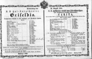 Theaterzettel (Oper und Burgtheater in Wien) 18550830 Seite: 1