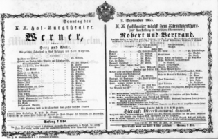 Theaterzettel (Oper und Burgtheater in Wien) 18550902 Seite: 1