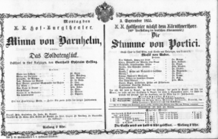 Theaterzettel (Oper und Burgtheater in Wien) 18550903 Seite: 1