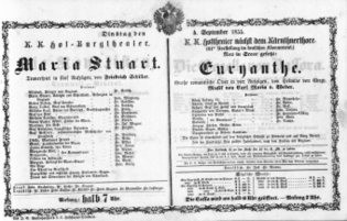Theaterzettel (Oper und Burgtheater in Wien) 18550904 Seite: 1