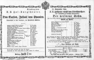 Theaterzettel (Oper und Burgtheater in Wien) 18550911 Seite: 1